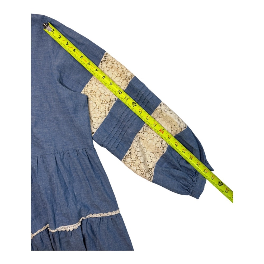 Johnny Was Laguna Pieced Dress Sz Lg Blue Chambray Tunic Lace Trim Bohemian Fall - Picture 14 of 16